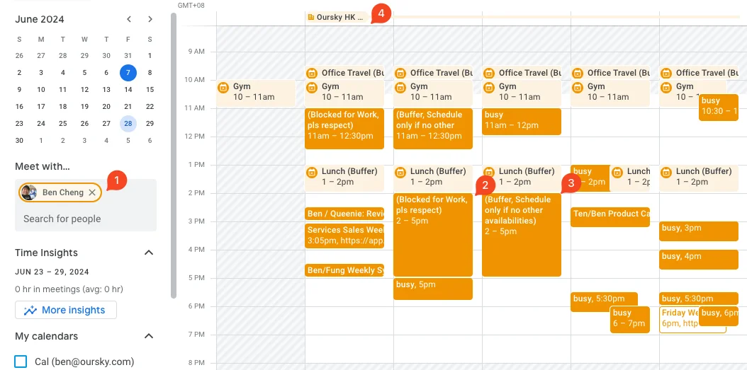 My Google Calendar as my team sees it